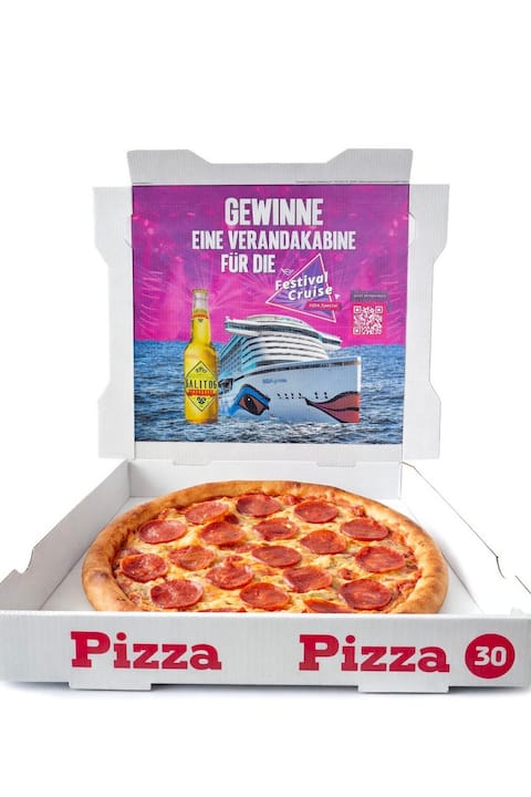 Werbung im Pizzakarton — Innendruck direkt im Blickfeld