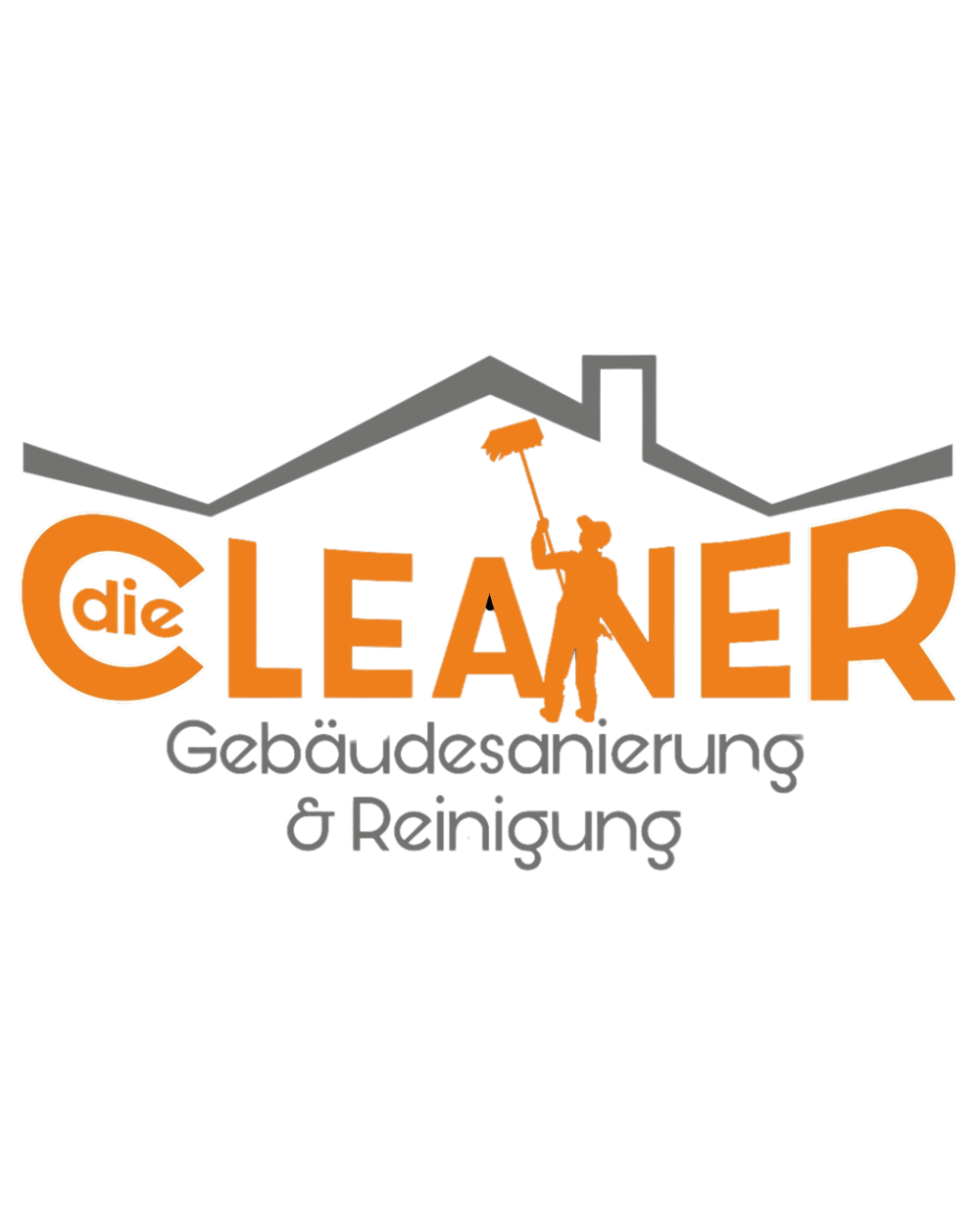 Logo "die Cleaner Gebäudesanierung & Reinigung" mit Hausdach und Silhouette eines Fensterreinigers.