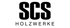 SCS Holzwerke Logo mit schwarzem Text auf dunkelgrünem Hintergrund.