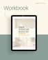 Tablet zeigt "Workbook: Mehr Struktur im Alltag" mit Rauminterieur und Pflanzen.