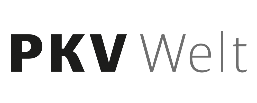 PKV Welt Logo mit "PKV" in Schwarz und "Welt" in Grau auf grünem Hintergrund.