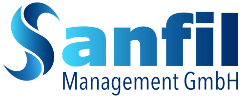 Sanfil Management GmbH Logo in Blau.