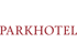 Logo des Parkhotel Meerane mit weißem Baum auf dunkelgrünem Hintergrund und rotem "Parkhotel" Schriftzug.