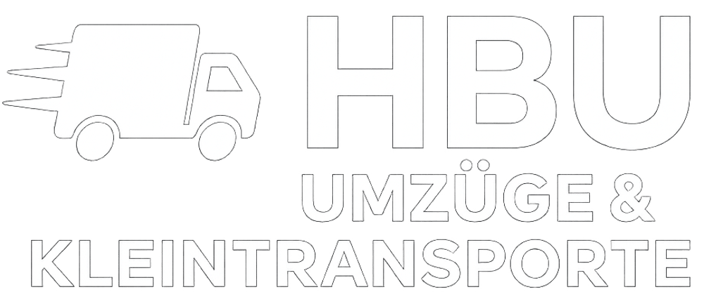 Logo mit einem weißen, schnellen Lieferwagen und dem Text „HBU UMZÜGE & KLEINTRANSPORTE“ auf grünem Hintergrund.