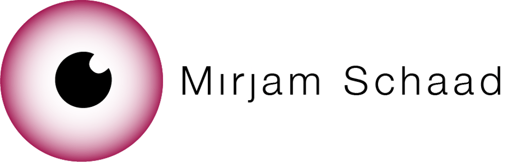 Stilisiertes Auge mit rosa-weißem Farbverlauf und schwarzer Pupille auf schwarzem Hintergrund.