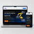 Website der EWG Automation auf Laptop und Smartphone mit gelbem Industrieroboter und Text zu KI-Lösungen.
