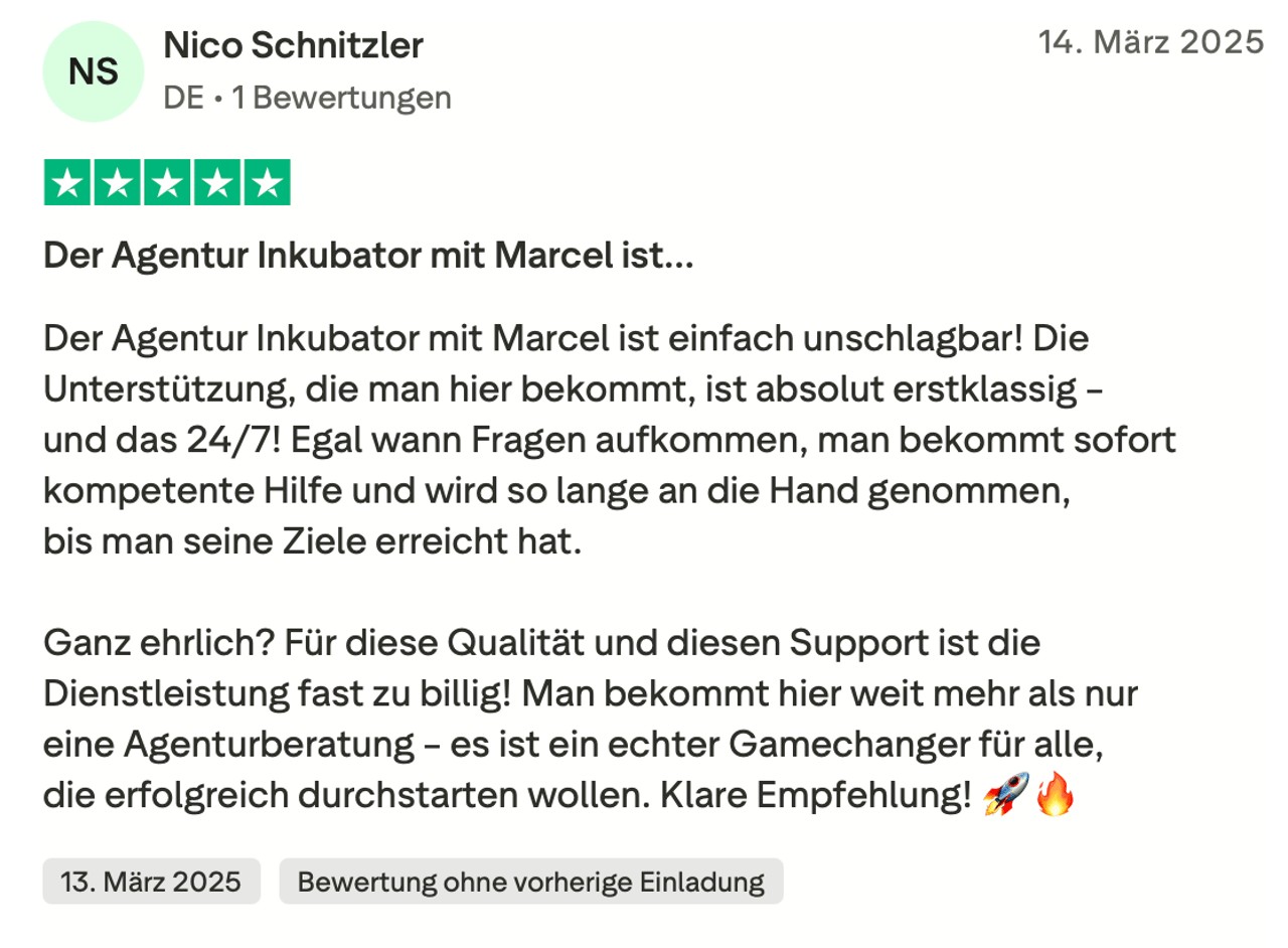 Trustpilot-Rezension von Nico Schnitzler
