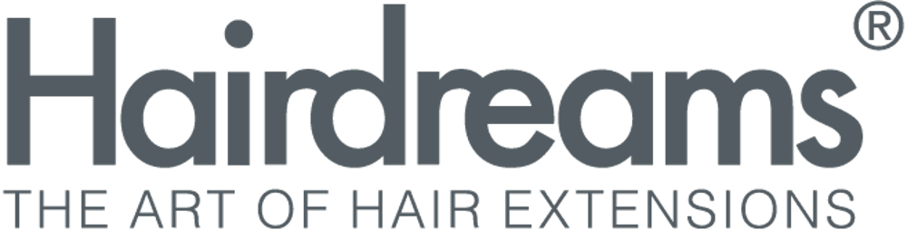 Haardreams Logo in Grau, darunter "THE ART OF HAIR EXTENSIONS".