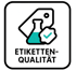 Ein Etiketten-Qualitätssiegel mit einem Reagenzglas, Preisetiketten und einem Häkchen.