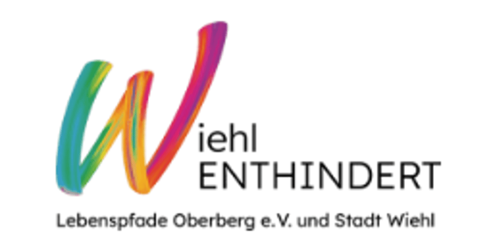 Logo Wiehl Enthindert mit buntem W-Symbol, Lebenspfade Oberberg e.V. und Stadt Wiehl.