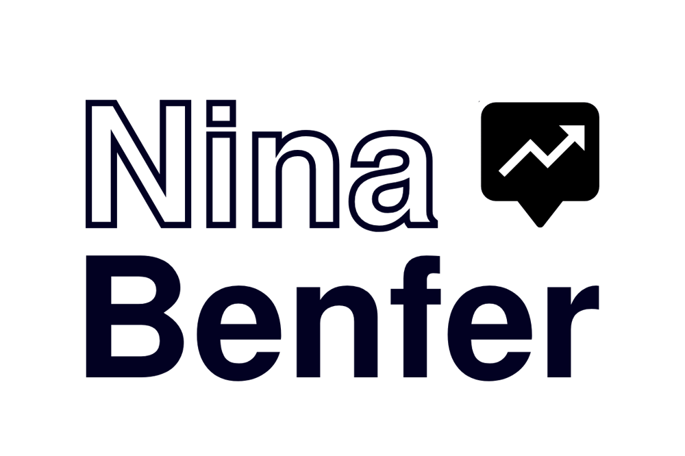 Nina Benfer Logo mit Sprechblase, die einen aufsteigenden Pfeil und eine Zickzacklinie zeigt.