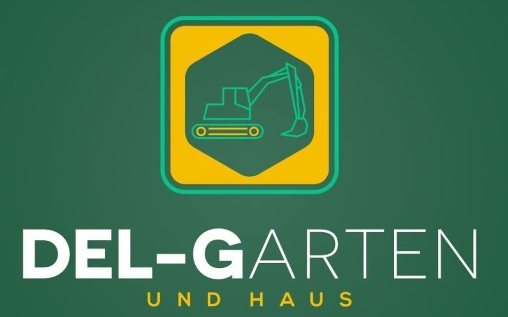 Logo von DEL-Garten und Haus in gelb auf grünem Hintergrund