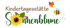 Kindertagesstätte Sonnenblume Logo mit Sonnenblume, Marienkäfer, Schmetterling und Biene auf grünem Hintergrund.