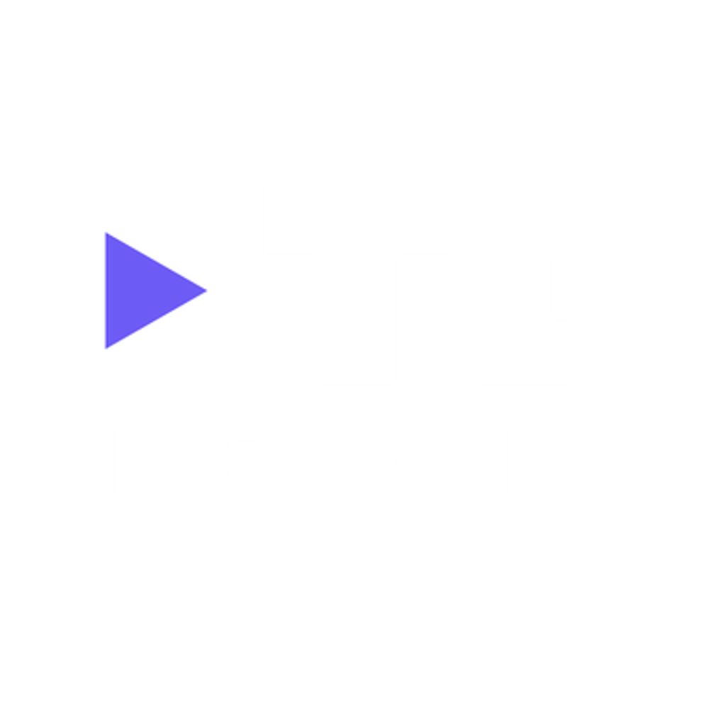 Schwarzes Logo mit Play-Button, "TD" und blauem Rechteck mit weißer Schrift "MEDIA".