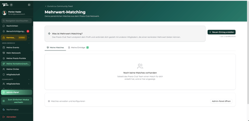 Mehrwert-Matching in der Praxis-Club Plattform
