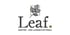 Logo "Leaf. Garten- und Landschaftsbau" mit einem gezeichneten Blatt in einem grünen Quadrat.