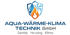 Aqua-Wärme-Klima Technik GmbH Logo mit Flamme, Wassertropfen, Ventilator auf Schild.