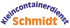 Kleintainerdienst Schmidt Logo mit blauem Text "Kleintainerdienst" in einem Bogen und orangefarbenem Text "Schmidt" darunter.