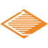 Orangefarbene geometrische Raute mit horizontalen Linien auf schwarzem Hintergrund.