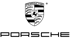 Schwarzes Porsche-Logo, bestehend aus einem Wappenschild mit dem Namen "Porsche" und dem Stuttgarter Rössle, darunter der Schriftzug "Porsche".