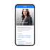 Smartphone-Bildschirm zeigt Swyone-Profil von Sarah Weber, Senior Marketing Director, mit Foto und Details.