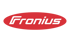 Rotes, horizontales Oval mit weißem "Fronius"-Logo in serifenloser Schrift.