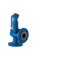 Blaues Sicherheitsventil mit Flanschanschluss auf dunkelgrünem Hintergrund.