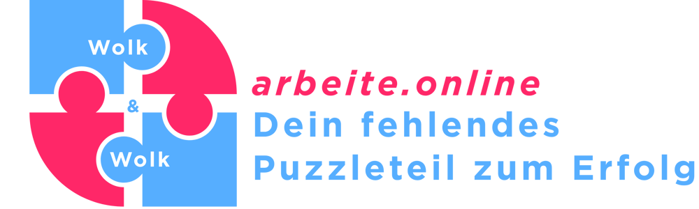 Vier blaue und pinke Puzzleteile bilden ein Quadrat, daneben steht "Wir sind dein fehlendes Puzzleteil zum Erfolg".