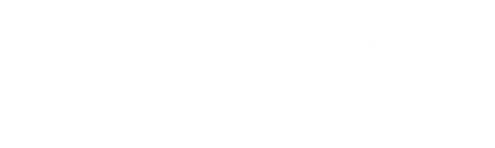Weißes Logo der Revnextup Webagentur mit stilisiertem Buchstaben R auf schwarzem Hintergrund.