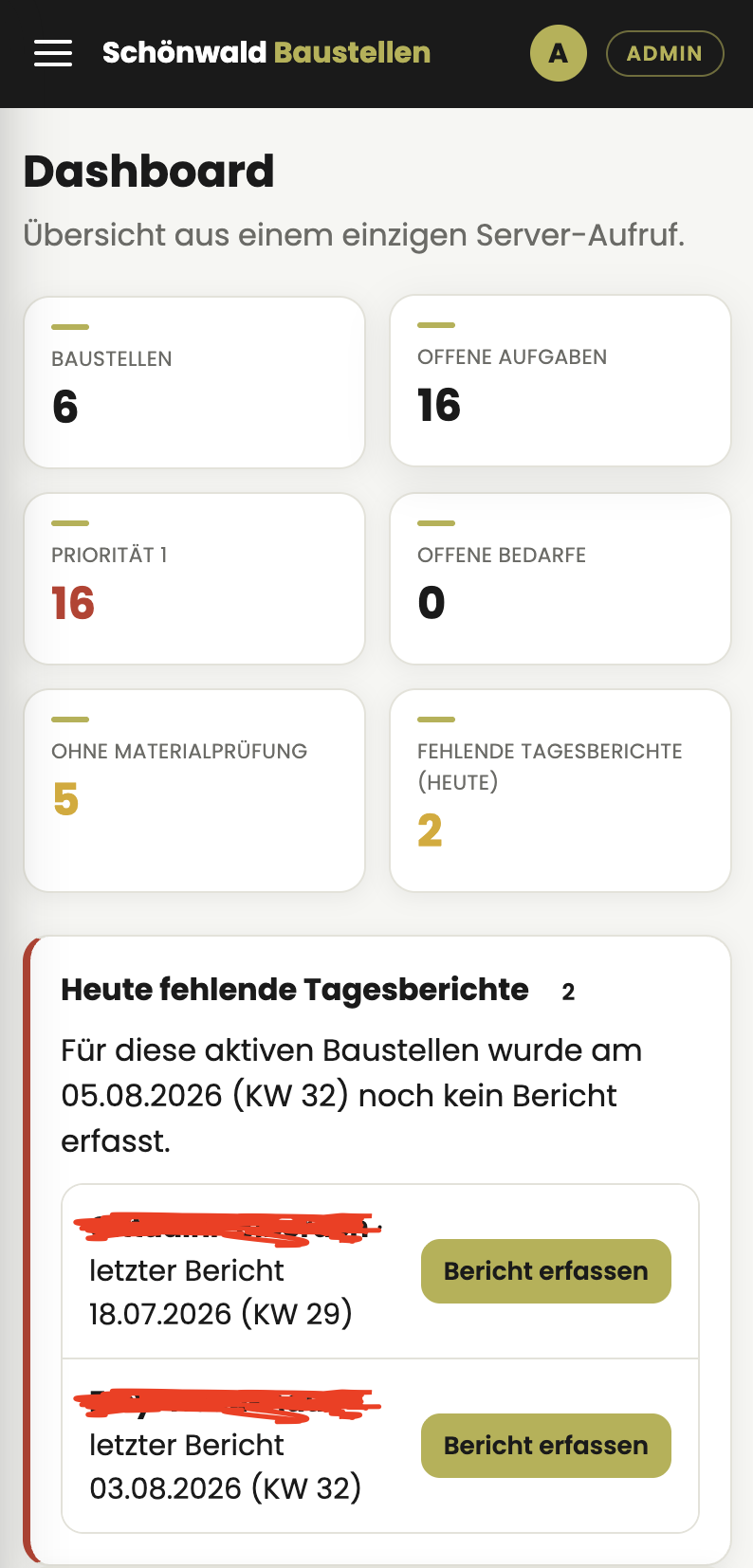 Baustellenportal auf dem Handy
