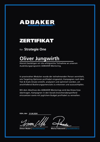 Zertifikat: adbaker Advanced Mentoring™