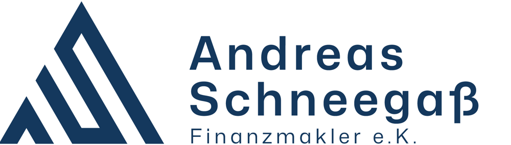 Logo von Andreas Schneegaß Finanzmakler e.K. mit einem dunkelblauen, dreieckigen Symbol aus parallelen Linien.