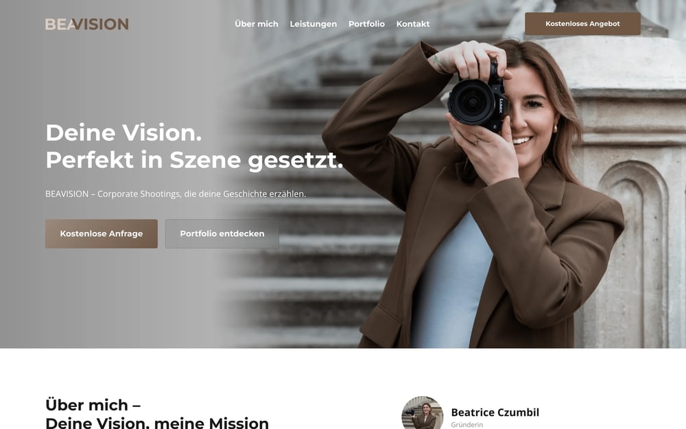 Startseite der Website von BeaVision Business-Fotografie