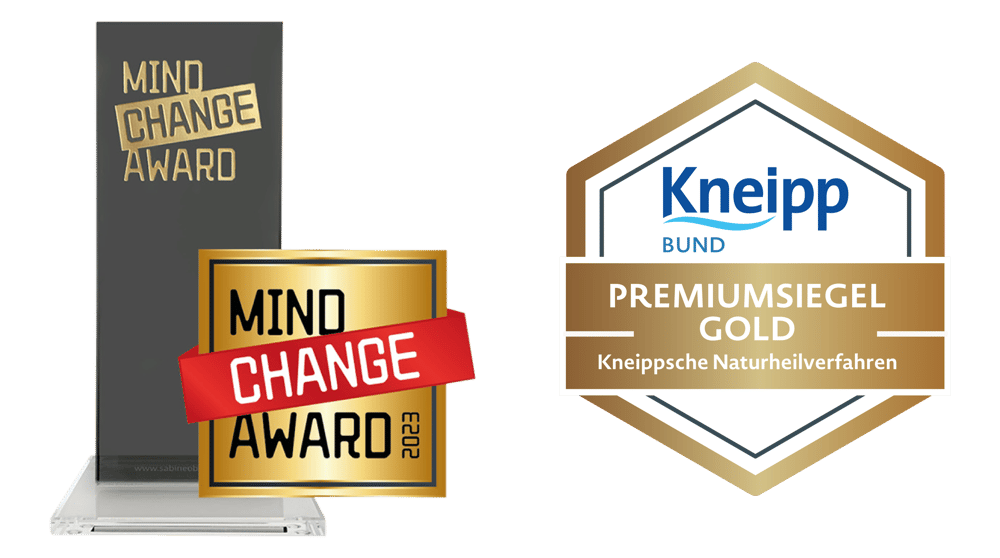 Mind Change Award 2023 und Kneipp-Bund Premiumsiegel Gold für Kneippsche Naturheilverfahren.