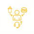 Eine Person mit Headset, die eine Bestellung für einen Burger und ein Getränk entgegennimmt.