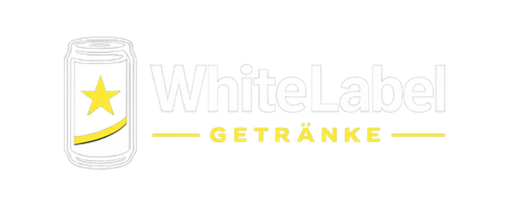 Logo mit einer Dose, einem gelben Stern und dem Text "White Label GETRÄNKE" auf grünem Hintergrund.