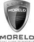Graues Wappen mit fünf Sternen und dem Schriftzug "MORELO". Darunter steht "MORELO FIRST CLASS REISEMOBILE".