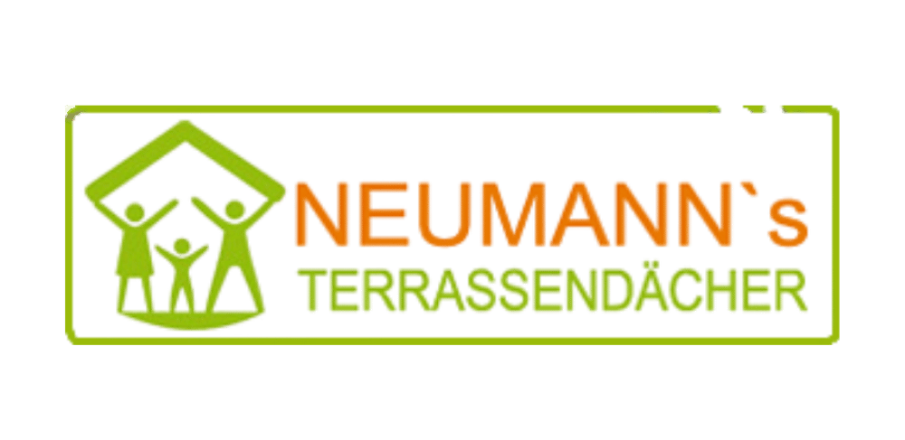 Logo: NEUMANN'S TERRASSENDÄCHER mit stilisierten Menschen unter einem Dach.