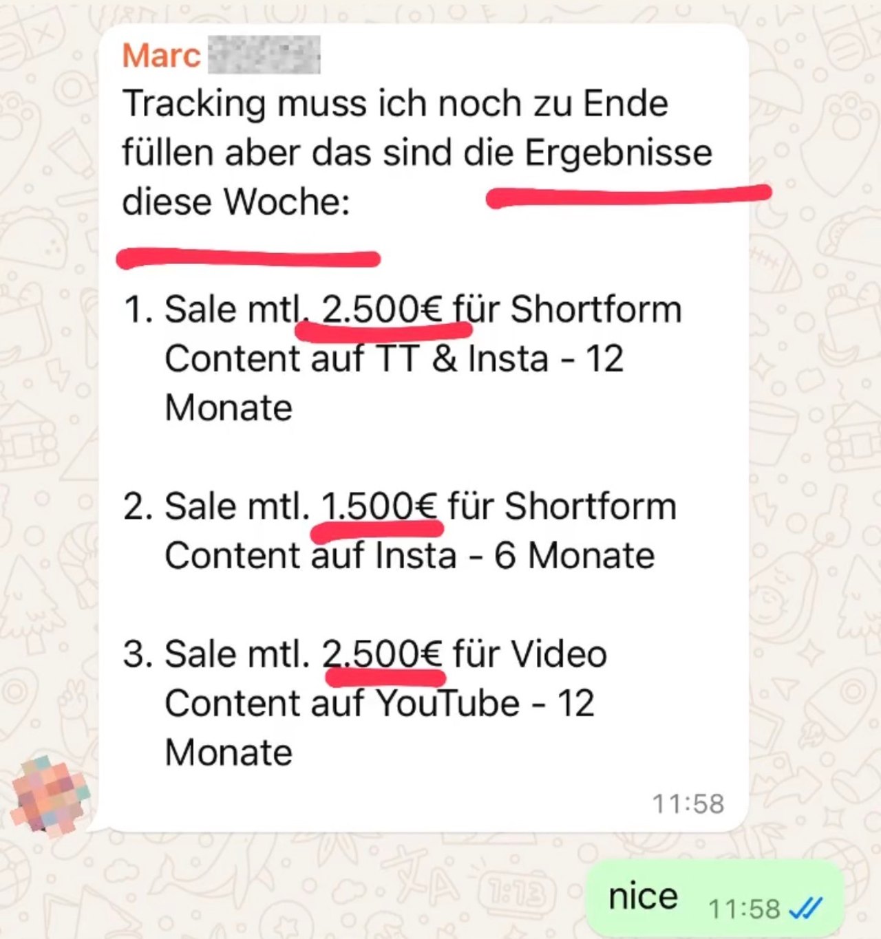 Kundenergebnis: 3 Sales diese Woche - 2.500, 1.500 und 2.500 EUR mtl.