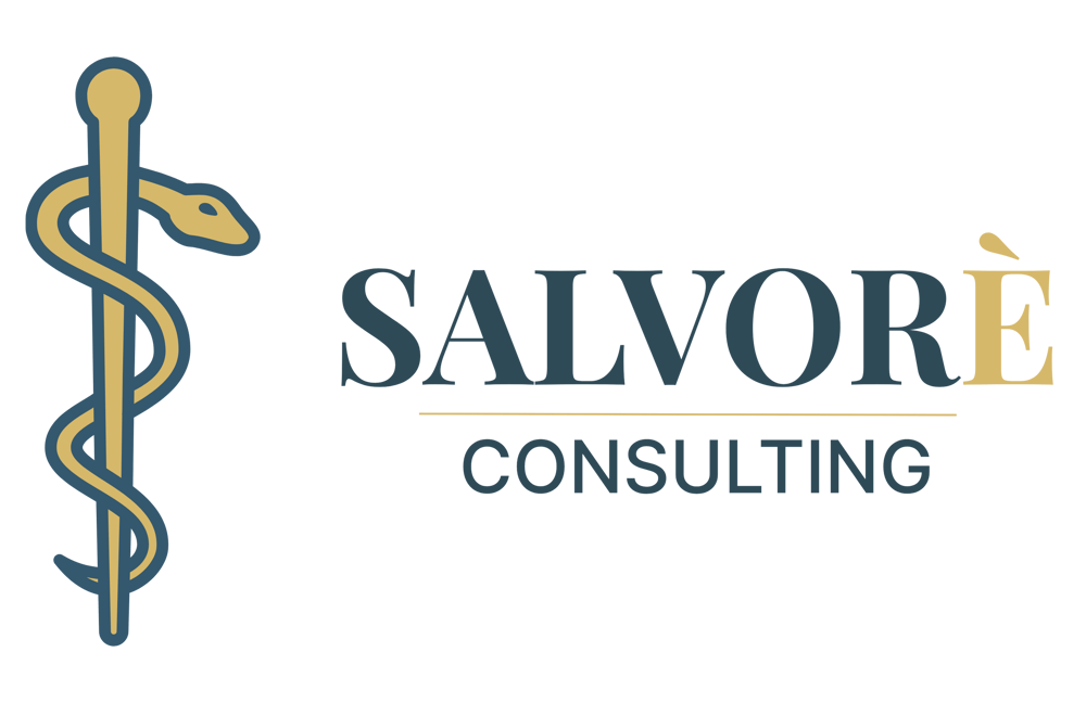Logo mit Äskulapstab und dem Text "SALVORÈ CONSULTING".