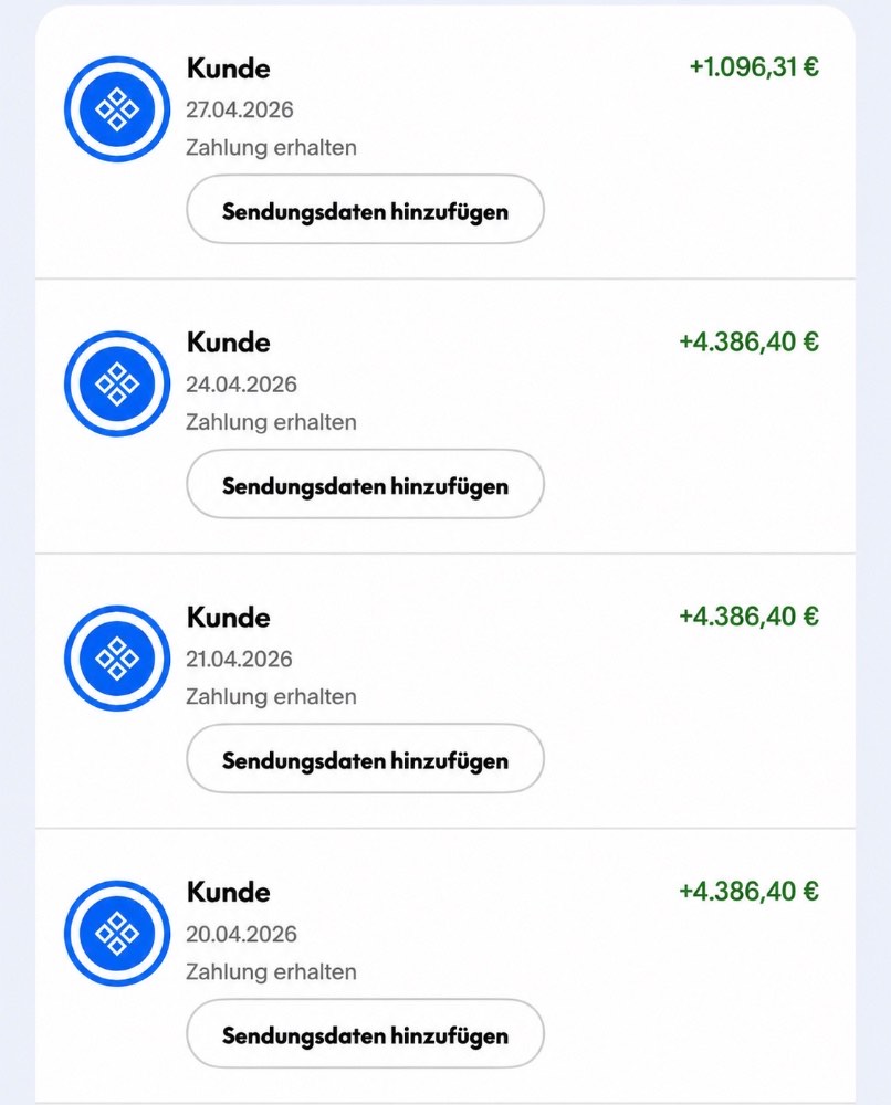 Eingegangene April-Zahlungen, mehrfach 4.386,40 Euro
