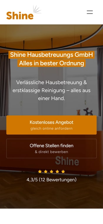 Website von Shine Hausbetreuung in der Handy-Ansicht