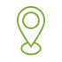 Green outline of a location pin on a dark green background.