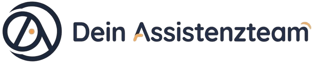 Logo mit dunkelblauem, stilisiertem Kreis und orangefarbenem Punkt, daneben der Text "Dein Assistenzteam" in Dunkelblau.