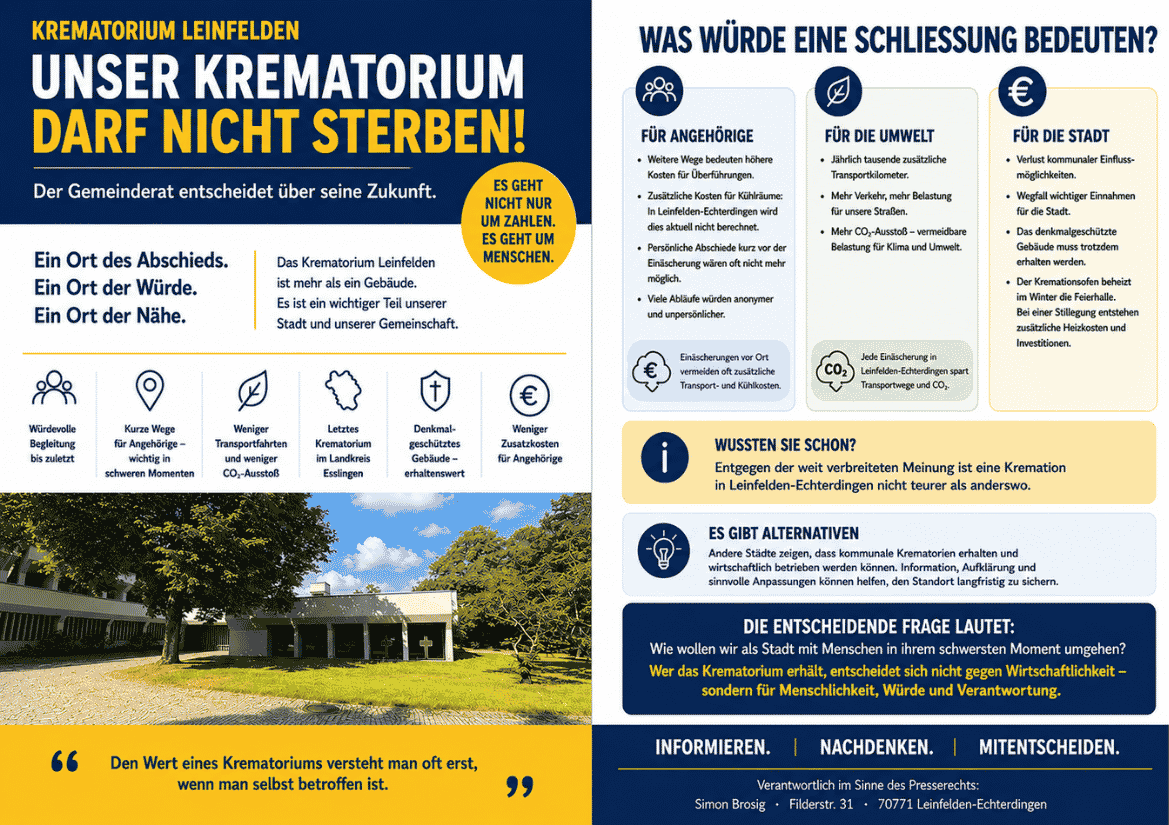 Informationsflyer Krematorium Leinfelden
