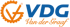 Orangefarbenes Zahnrad-Logo mit VDG-Text in Blau und "Van der Graaf" in Orange darunter.