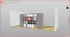 3D rendering of a modular shelving unit with two tall gray cabinets and various white, gray, and red square shelves.