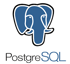 Blauer Elefantenkopf und darunter der Text "PostgreSQL".