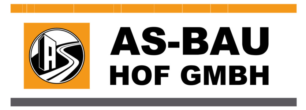 Logo von AS-BAU HOF GMBH mit einem "AS"-Symbol in einem Kreis auf orangefarbenem Quadrat.