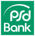 PSD Bank Logo: "psd" in geschwungener Schrift über "Bank" auf grünem Hintergrund.